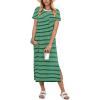 imageANRABESS Womens Midi DressSummer Long Tshirts DressesShort Sleeve Split StripeComfy Travel Beach Vacation Casual WearGreen White Stripe