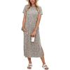 imageANRABESS Womens Midi DressSummer Long Tshirts DressesShort Sleeve Split StripeComfy Travel Beach Vacation Casual WearKhaki Polka Dot