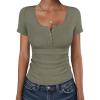 imageANRABESS Womens Short Sleeve Henley Shirts Ribbed Slim Fitted Tee Summer Work Tops 2026 Button Blouse Spring Vacation ClothesArmy Green