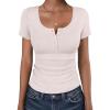 imageANRABESS Womens Short Sleeve Henley Shirts Ribbed Slim Fitted Tee Summer Work Tops 2026 Button Blouse Spring Vacation ClothesLight Beige