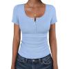 imageANRABESS Womens Short Sleeve Henley Shirts Ribbed Slim Fitted Tee Summer Work Tops 2026 Button Blouse Spring Vacation ClothesLight Blue