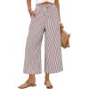 imageANRABESS Womens Striped Gingham Palazzo Capri Pants Pajama Wide Leg Lounge Trousers Plaid Cute Crop PJ Bottoms with PocketsBrown White Stripe
