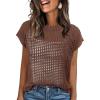 imageANRABESS Womens Tops 2026 Trendy Summer Shirts Crochet Cap Sleeve Knitted Sweater Spring Beach Vacation ClothesBrown