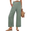 imageANRABESS Womens Wide Leg Palazzo Pants Summer Beach High Waisted Cropped Flowy Pants 2026 Dressy Casual Trousers with PocketsLight Green
