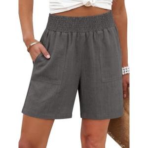 imageANRABESS Linen Shorts for Women Casual Summer High Waisted Wide Leg Lounge Beach Vacation Shorts with Pockets 2026 SpringDark Grey