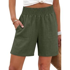 imageANRABESS Linen Shorts for Women Casual Summer High Waisted Wide Leg Lounge Beach Vacation Shorts with Pockets 2026 SpringDeep Green