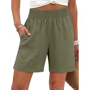 imageANRABESS Linen Shorts for Women Casual Summer High Waisted Wide Leg Lounge Beach Vacation Shorts with Pockets 2026 SpringOlive Green