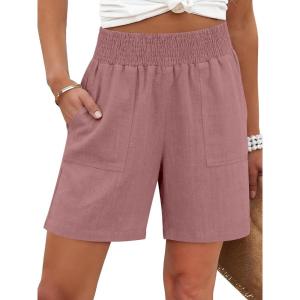 imageANRABESS Linen Shorts for Women Casual Summer High Waisted Wide Leg Lounge Beach Vacation Shorts with Pockets 2026 SpringPink