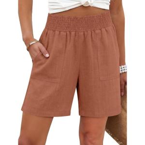 imageANRABESS Linen Shorts for Women Casual Summer High Waisted Wide Leg Lounge Beach Vacation Shorts with Pockets 2026 SpringRust Red
