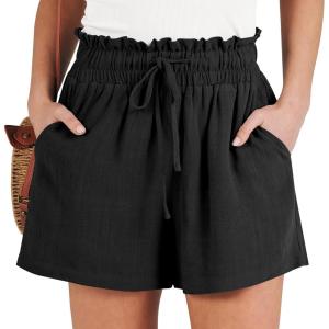 imageANRABESS Linen Shorts for Women Summer Casual Wide Leg Loose High Waist Drawstring Dressy Shorts 2026 Beach Vacation ClothesBlack