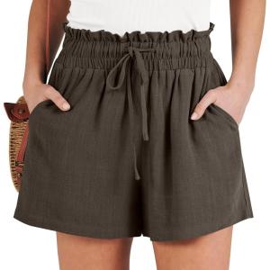 imageANRABESS Linen Shorts for Women Summer Casual Wide Leg Loose High Waist Drawstring Dressy Shorts 2026 Beach Vacation ClothesCoffee