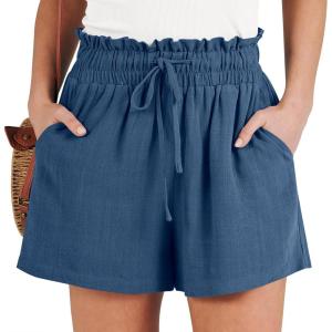 imageANRABESS Linen Shorts for Women Summer Casual Wide Leg Loose High Waist Drawstring Dressy Shorts 2026 Beach Vacation ClothesDeep Blue