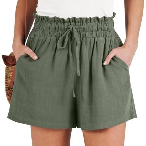 imageANRABESS Linen Shorts for Women Summer Casual Wide Leg Loose High Waist Drawstring Dressy Shorts 2026 Beach Vacation ClothesGreen