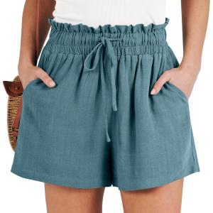 imageANRABESS Linen Shorts for Women Summer Casual Wide Leg Loose High Waist Drawstring Dressy Shorts 2026 Beach Vacation ClothesLake