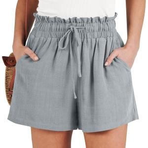 imageANRABESS Linen Shorts for Women Summer Casual Wide Leg Loose High Waist Drawstring Dressy Shorts 2026 Beach Vacation ClothesLight Grey