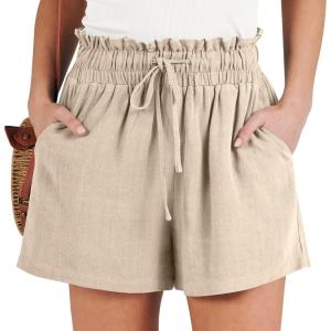 imageANRABESS Linen Shorts for Women Summer Casual Wide Leg Loose High Waist Drawstring Dressy Shorts 2026 Beach Vacation ClothesLight Khaki