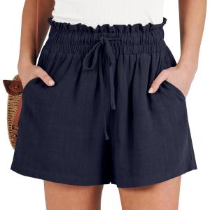imageANRABESS Linen Shorts for Women Summer Casual Wide Leg Loose High Waist Drawstring Dressy Shorts 2026 Beach Vacation ClothesNavy Blue