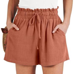 imageANRABESS Linen Shorts for Women Summer Casual Wide Leg Loose High Waist Drawstring Dressy Shorts 2026 Beach Vacation ClothesRust