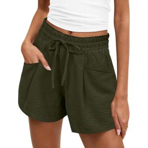 imageANRABESS Shorts for Women Summer Casual High Waist Drawstring Comfy Dressy Lounge 2026 Beach Vacation Shorts with PocketsArmy Green