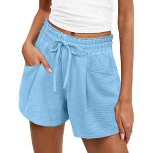 imageANRABESS Shorts for Women Summer Casual High Waist Drawstring Comfy Dressy Lounge 2026 Beach Vacation Shorts with PocketsBright Blue