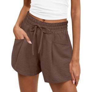 imageANRABESS Shorts for Women Summer Casual High Waist Drawstring Comfy Dressy Lounge 2026 Beach Vacation Shorts with PocketsBrown