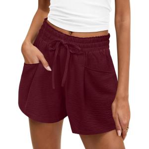 imageANRABESS Shorts for Women Summer Casual High Waist Drawstring Comfy Dressy Lounge 2026 Beach Vacation Shorts with PocketsBurgundy