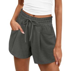imageANRABESS Shorts for Women Summer Casual High Waist Drawstring Comfy Dressy Lounge 2026 Beach Vacation Shorts with PocketsDark Gray