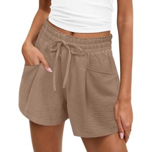 imageANRABESS Shorts for Women Summer Casual High Waist Drawstring Comfy Dressy Lounge 2026 Beach Vacation Shorts with PocketsLight Camel