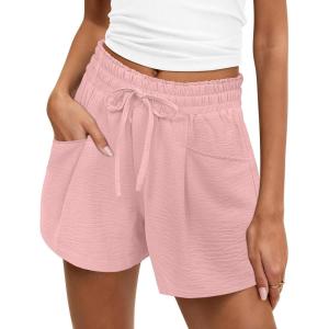 imageANRABESS Shorts for Women Summer Casual High Waist Drawstring Comfy Dressy Lounge 2026 Beach Vacation Shorts with PocketsLight Pink
