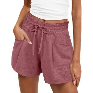 imageANRABESS Shorts for Women Summer Casual High Waist Drawstring Comfy Dressy Lounge 2026 Beach Vacation Shorts with PocketsPalevioletred