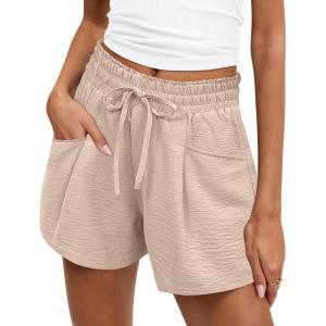 imageANRABESS Shorts for Women Summer Casual High Waist Drawstring Comfy Dressy Lounge 2026 Beach Vacation Shorts with PocketsParchment