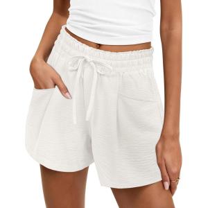 imageANRABESS Shorts for Women Summer Casual High Waist Drawstring Comfy Dressy Lounge 2026 Beach Vacation Shorts with PocketsWhite