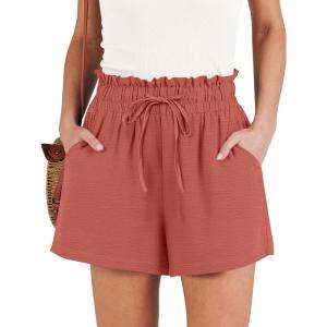 imageANRABESS Shorts for Women Summer Casual High Waisted Wide Leg Drawstring Lounge Shorts Comfy 2026 Beach Vacation ClothesOrange Red