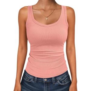imageANRABESS Womens Ribbed Tank Top Scoop Neck Sleeveless Fitted Tee for Workout Going Out Casual amp Summer WearCoral Pink