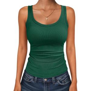 imageANRABESS Womens Ribbed Tank Top Scoop Neck Sleeveless Fitted Tee for Workout Going Out Casual amp Summer WearDeep Green