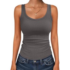 imageANRABESS Womens Ribbed Tank Top Scoop Neck Sleeveless Fitted Tee for Workout Going Out Casual amp Summer WearDeep Grey