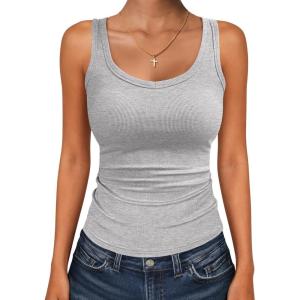 imageANRABESS Womens Ribbed Tank Top Scoop Neck Sleeveless Fitted Tee for Workout Going Out Casual amp Summer WearGrey