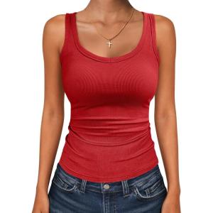 imageANRABESS Womens Ribbed Tank Top Scoop Neck Sleeveless Fitted Tee for Workout Going Out Casual amp Summer WearRed