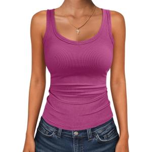 imageANRABESS Womens Ribbed Tank Top Scoop Neck Sleeveless Fitted Tee for Workout Going Out Casual amp Summer WearRose Purple