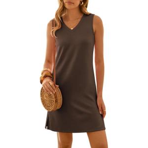 imageANRABESS Womens Summer Casual Beach Mini Dress 2026 Sleeveless V Neck Loose Split WrinkleFree Travel Vacation Short SundressBrown