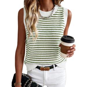 imageANRABESS Womens Sweater Vest Top Striped Sleeveless Lightweight Knit Tank Tops 2026 Summer Spring Clothes Vacation OutfitsWhite Army Green