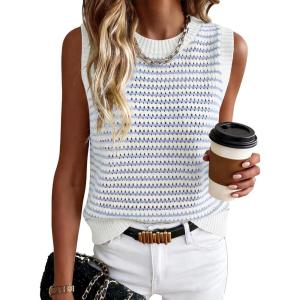 imageANRABESS Womens Sweater Vest Top Striped Sleeveless Lightweight Knit Tank Tops 2026 Summer Spring Clothes Vacation OutfitsWhite Light Blue