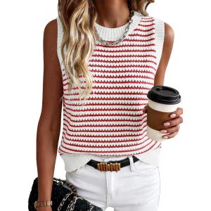 imageANRABESS Womens Sweater Vest Top Striped Sleeveless Lightweight Knit Tank Tops 2026 Summer Spring Clothes Vacation OutfitsWhite Red