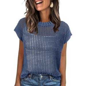 imageANRABESS Womens Tops 2026 Trendy Summer Shirts Crochet Cap Sleeve Knitted Sweater Spring Beach Vacation ClothesBlue