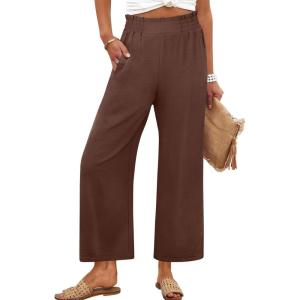 imageANRABESS Womens Wide Leg Palazzo Pants Summer Beach High Waisted Cropped Flowy Pants 2026 Dressy Casual Trousers with PocketsCoffee