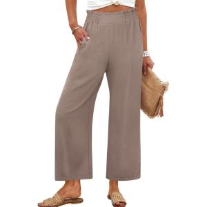 imageANRABESS Womens Wide Leg Palazzo Pants Summer Beach High Waisted Cropped Flowy Pants 2026 Dressy Casual Trousers with PocketsLight Camel