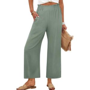 imageANRABESS Womens Wide Leg Palazzo Pants Summer Beach High Waisted Cropped Flowy Pants 2026 Dressy Casual Trousers with PocketsLight Green