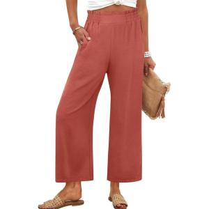 imageANRABESS Womens Wide Leg Palazzo Pants Summer Beach High Waisted Cropped Flowy Pants 2026 Dressy Casual Trousers with PocketsOrange Red