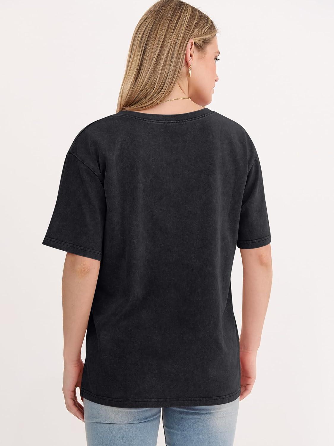 imageANRABESS Womens Oversized Acid Washed TShirt Short Sleeve Vintage Casual V Neck Tops 2026 Summer Basic Tee Trendy ClothesBlack