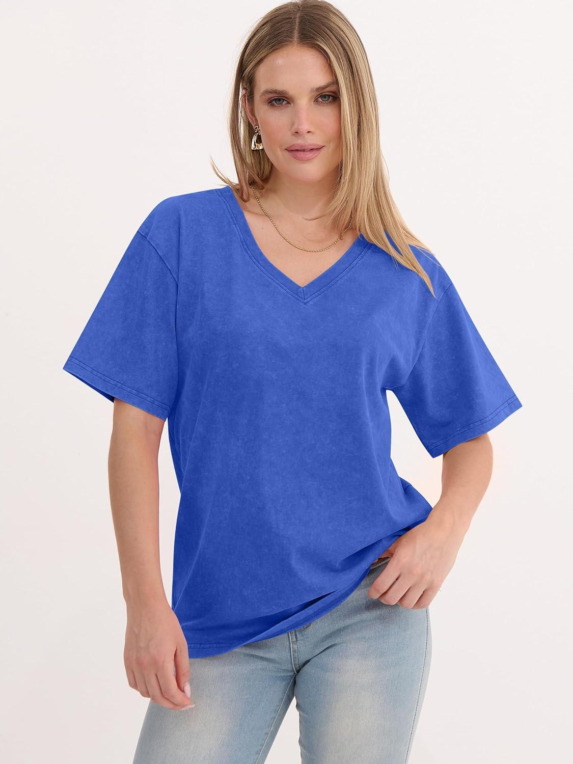 imageANRABESS Womens Oversized Acid Washed TShirt Short Sleeve Vintage Casual V Neck Tops 2026 Summer Basic Tee Trendy ClothesBlue
